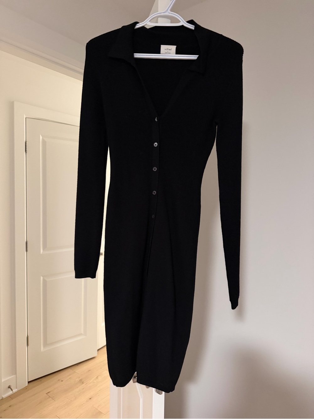 Wilfred Black Long-Sleeve Button-Front Knit Dress NEVER WORN